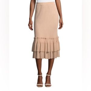 Jonathan Simkhai ribbed blush midi skirt with ruffle hemline